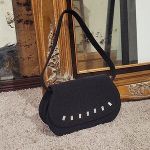 Vintage 90s Elegant Black Handbag with Silver Accents